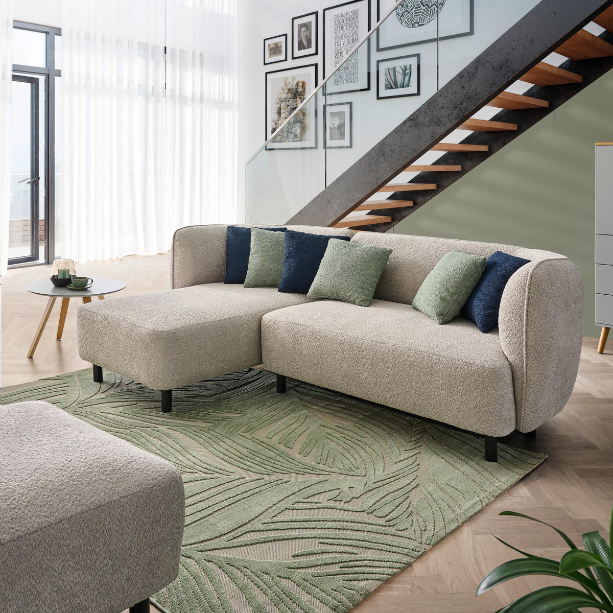 ECKSOFA Uma Beige Chenille  - Beige/Schwarz, Design, Holz/Textil (148/236cm) - Lomoco