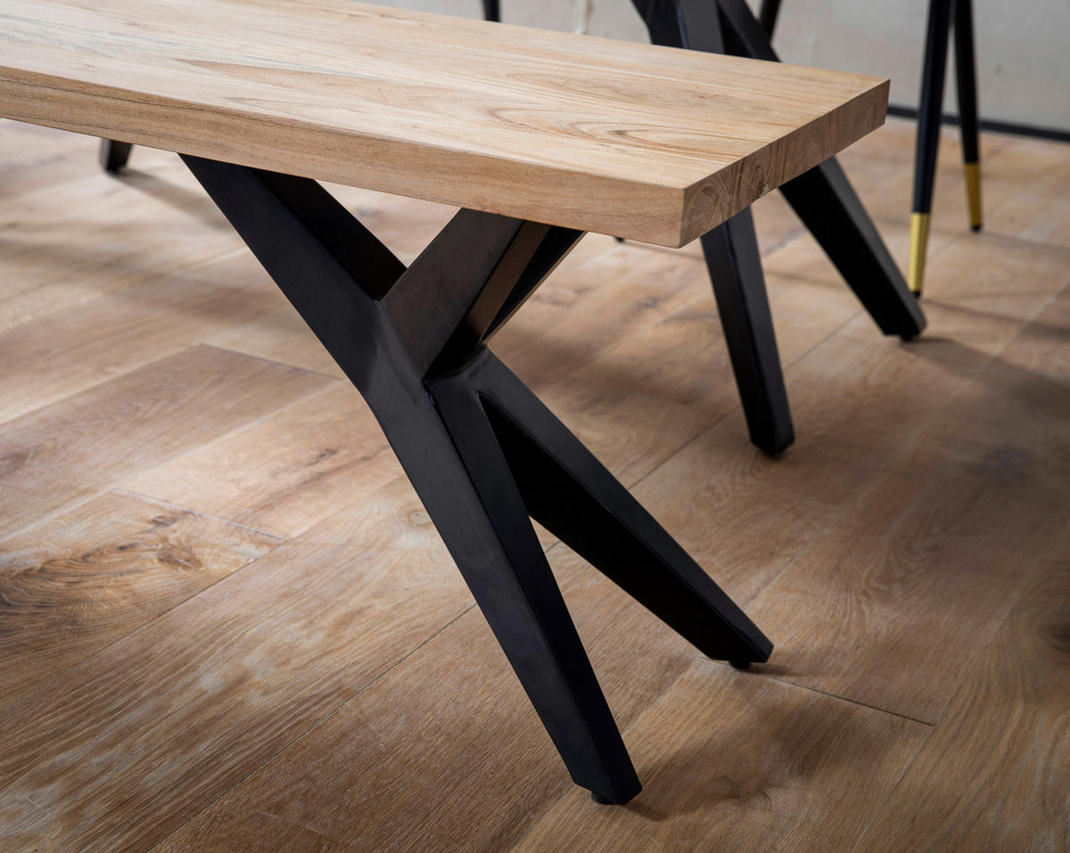 Bancă 175/45/45 cm  - negru/culoare lemn acacia, Design, lemn/metal (175/45/45cm) - MID.YOU