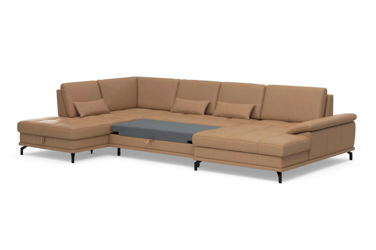 WOHNLANDSCHAFT COSTELLO E Cappuccino Kombination Echtleder/Stoff Mikrofaser  - Schwarz/Cappuccino, Basics, Leder/Textil (223/363/176cm) - Sit & More