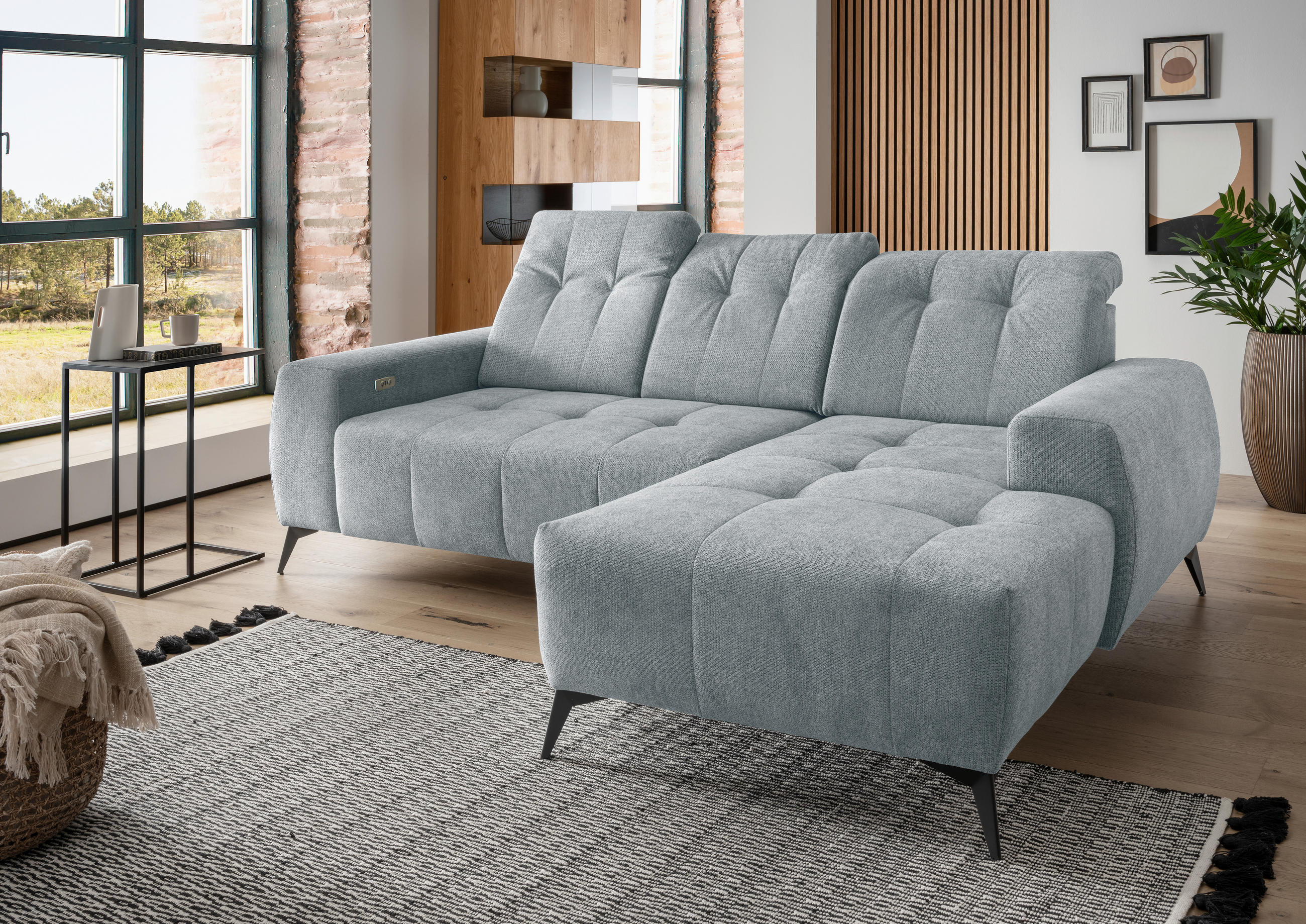 ECKSOFA Mintgrün Chenille  - Schwarz/Mintgrün, MODERN, Textil/Metall (258/180cm) - Livetastic