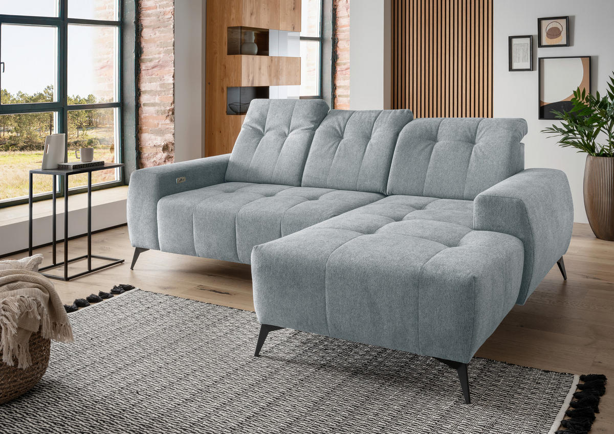 ECKSOFA in Chenille Mintgrün  - Schwarz/Mintgrün, Modern, Textil/Metall (258/180cm) - Livetastic