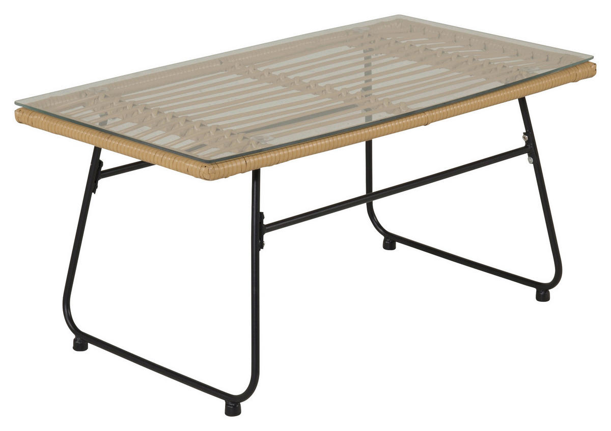 LOUNGEGARNITUR   Stahl  - Beige/Schwarz, KONVENTIONELL, Glas/Kunststoff - Gardenson