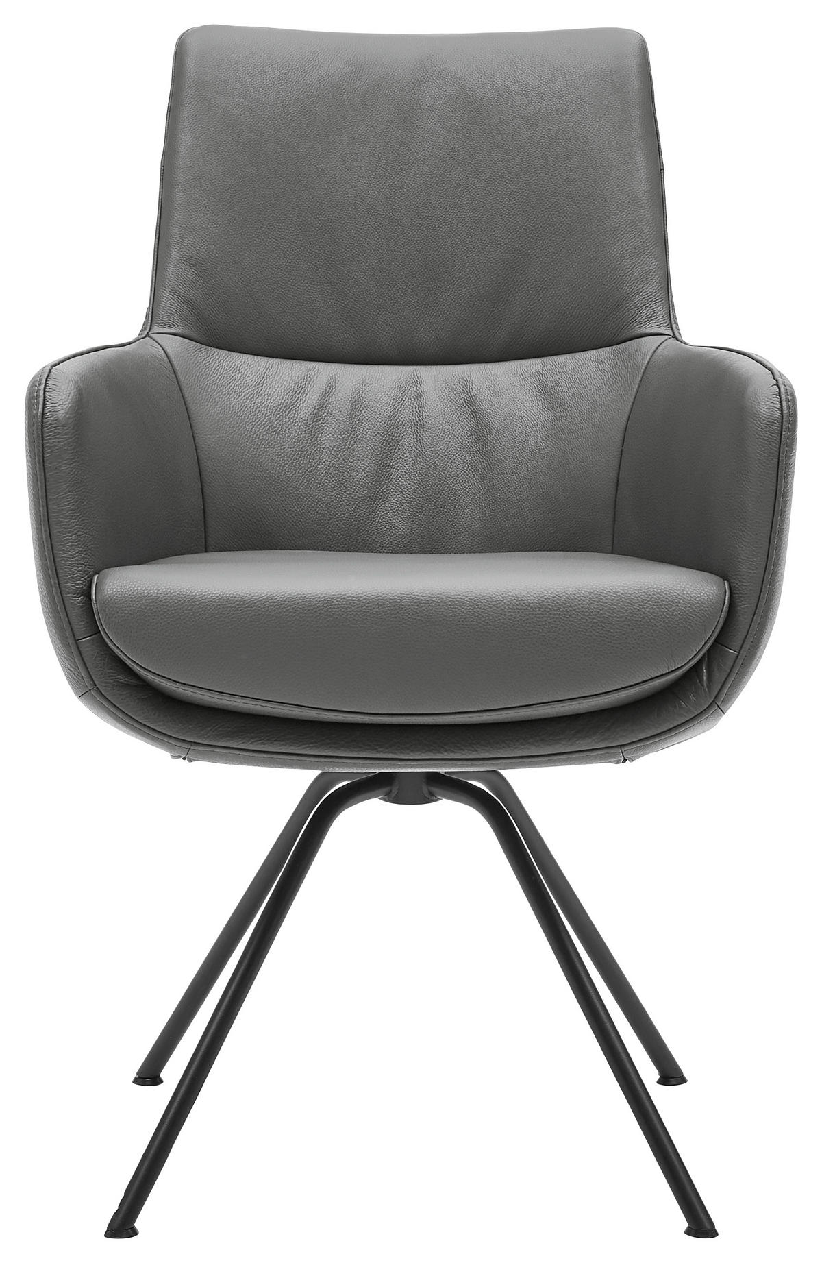 ARMLEHNSTUHL  in Stahl  - Dunkelgrau/Schwarz, Design, Leder/Metall (60/90/61cm) - Dieter Knoll