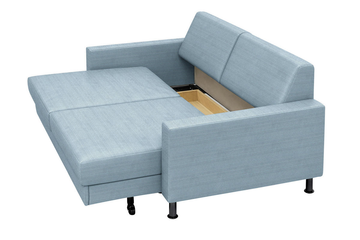 SCHLAFSOFA Feincord Hellblau  - Chromfarben/Hellblau, Design, Textil/Metall (140/90/95cm) - Bali