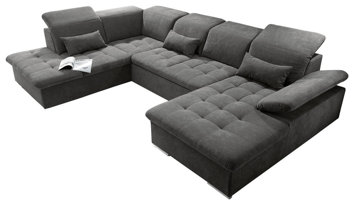 SOFFA i mikrovelour mörkgrå  - mörkgrå/silver, Klassisk, textil/plast (240/340/188cm) - MID.YOU