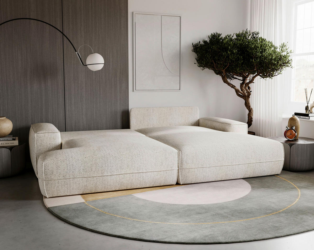 ECKSOFA Struktur Beige  - Beige/Schwarz, Design, Kunststoff/Textil (272/156cm) - Livetastic