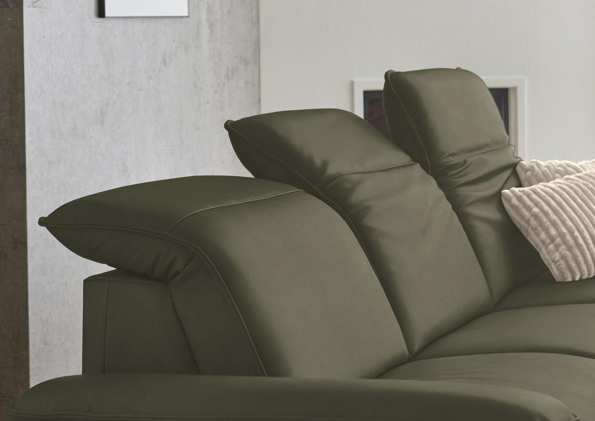 ECKSOFA  Echtleder Graugrün  - Schwarz/Graugrün, Design, Leder/Metall (307/169cm) - Beldomo Premium