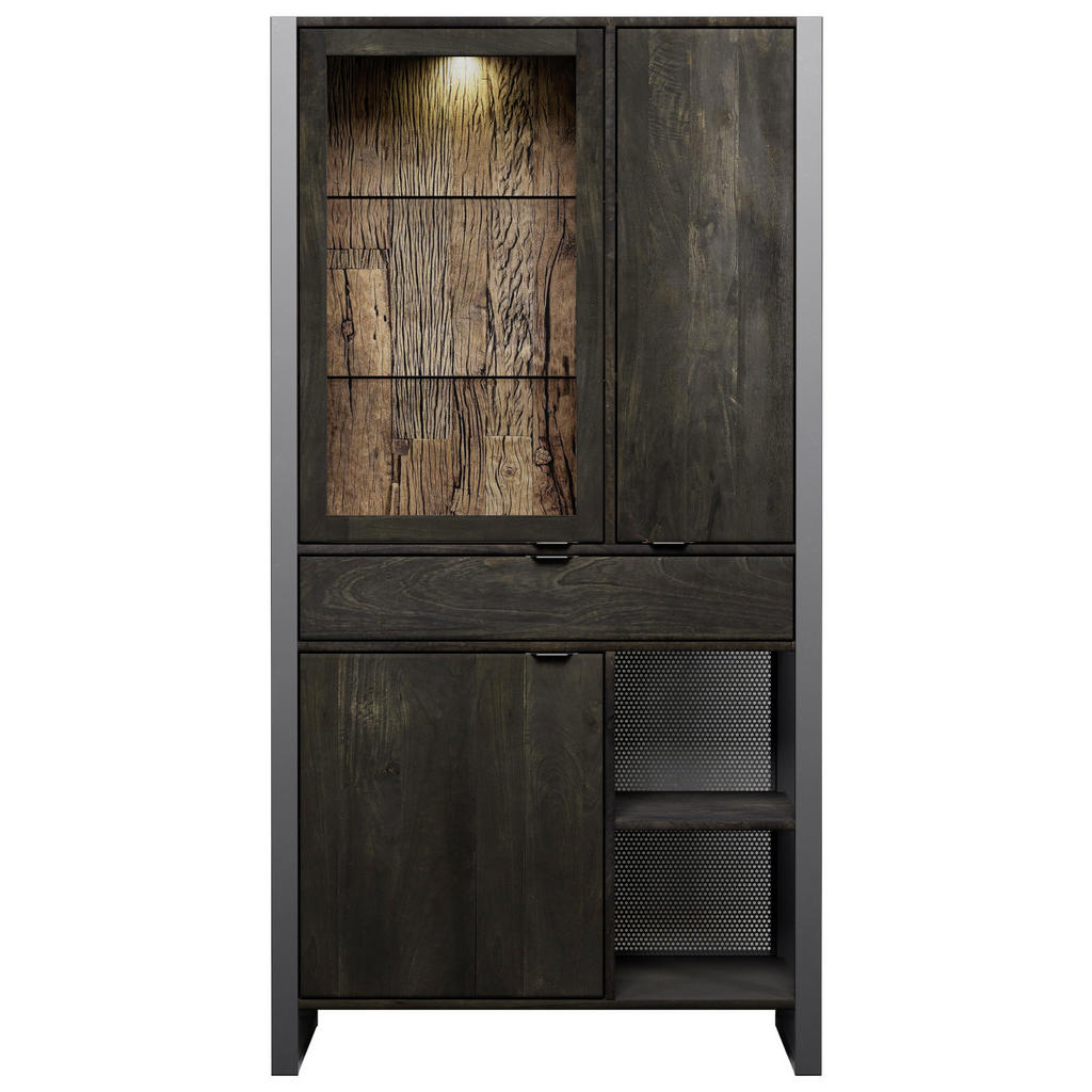 Thumbnail - Livetastic Vitrine Stark Collection, Schwarz, Holz, Glas, Mangoholz,Mangoholz,Mangoholz, massiv,vollmassiv,vollmassiv, 6...