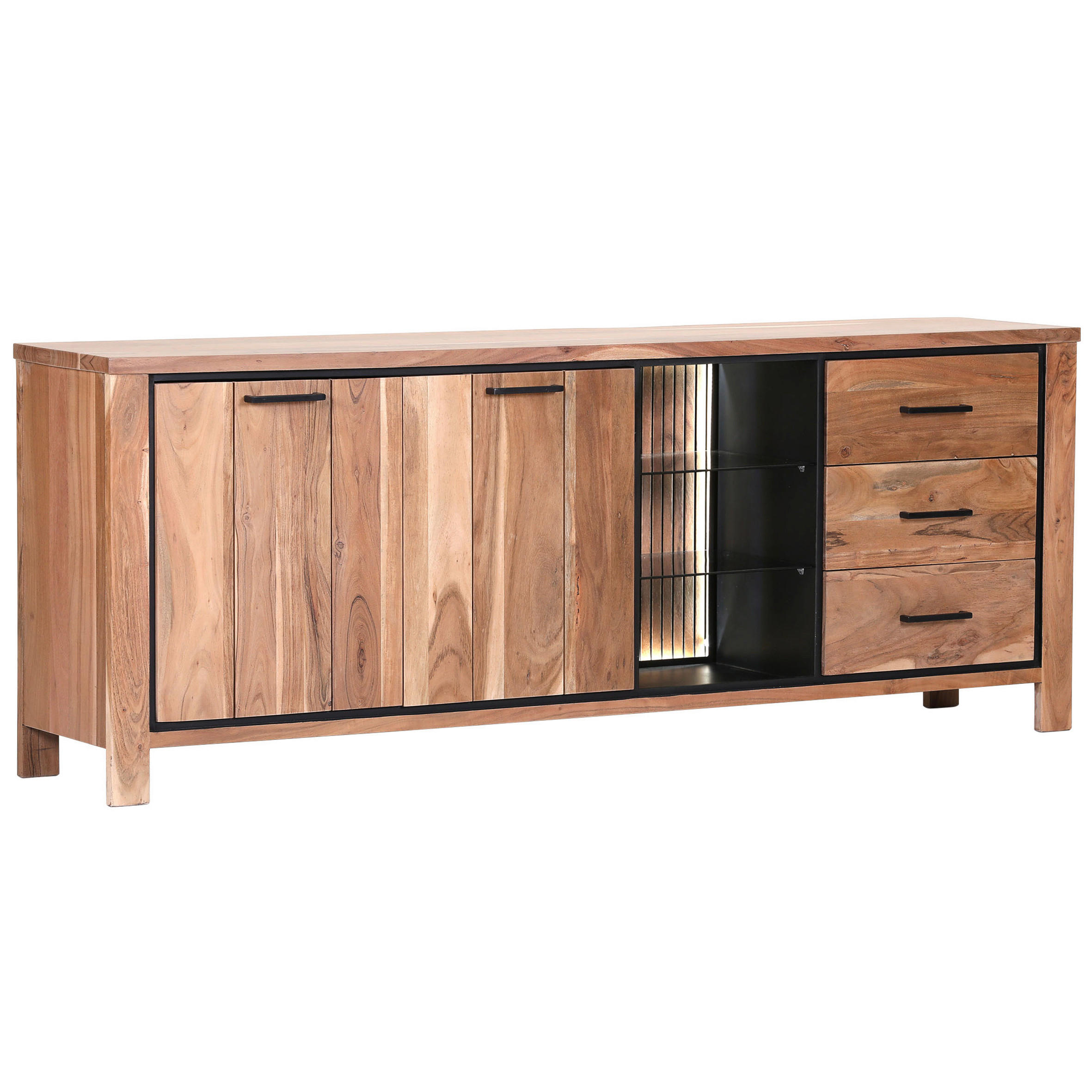 SIDEBOARD  in 210/80/44 cm  - Schwarz/Akaziefarben, LIFESTYLE, Glas/Holz (210/80/44cm) - Landscape