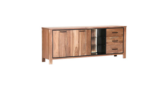 SIDEBOARD Akazie massiv Akaziefarben Einlegeböden  - Schwarz/Akaziefarben, LIFESTYLE, Glas/Holz (210/80/44cm) - Landscape