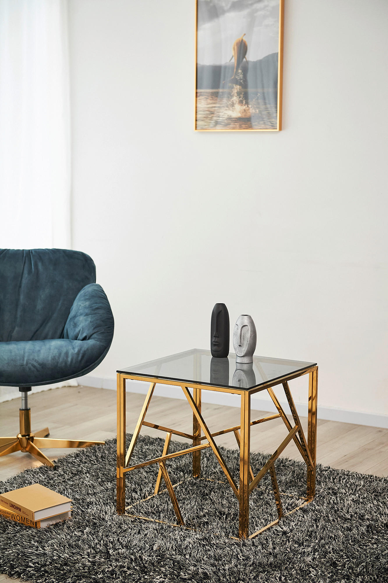 PRÍRUČNÝ STOLÍK, sivá, zlatá - sivá/zlatá, Design, kov/sklo (55/55/55cm) - Livetastic