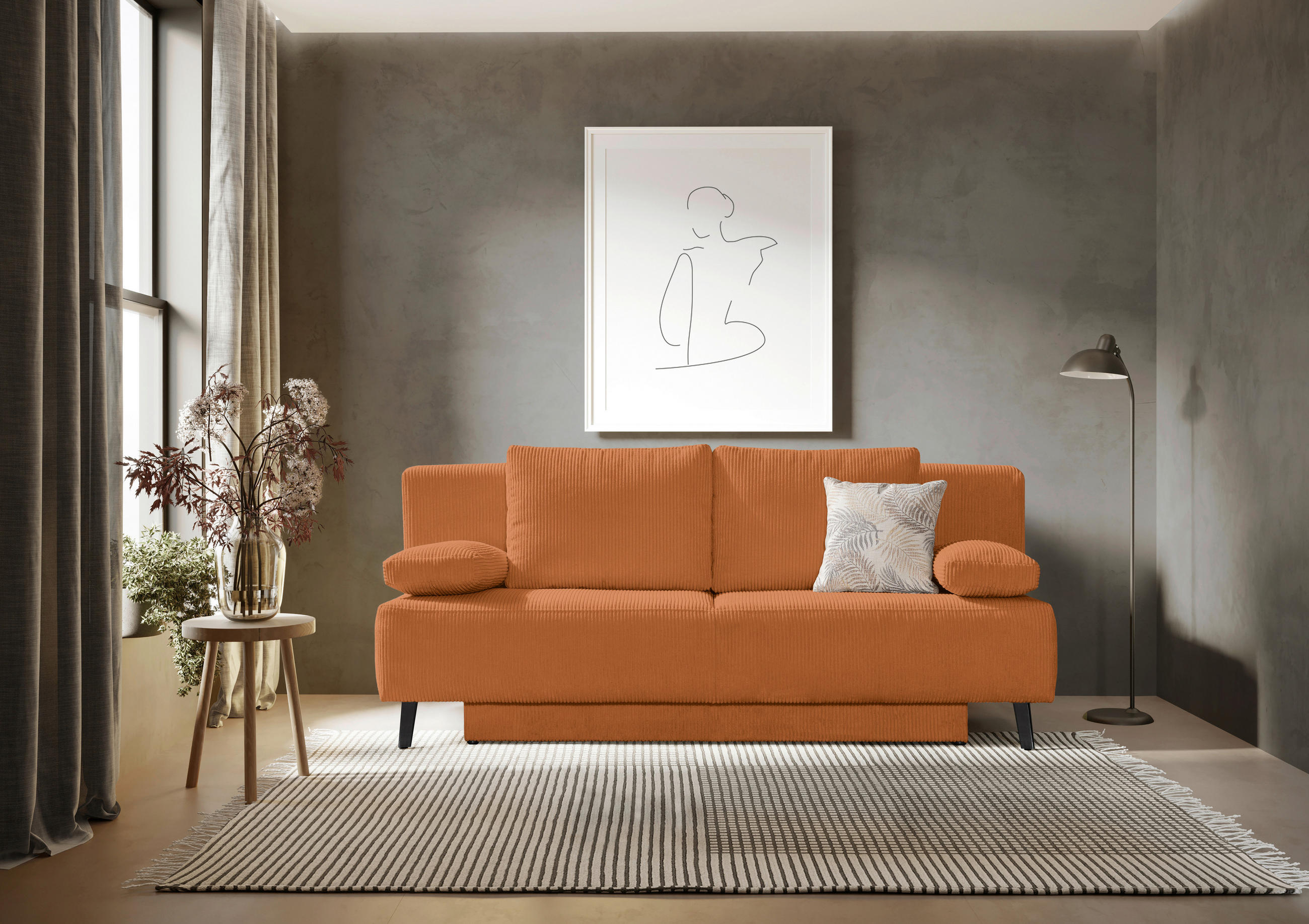 SCHLAFSOFA in Cord Orange  - Schwarz/Orange, Modern, Textil/Metall (193/85/88cm) - Novel