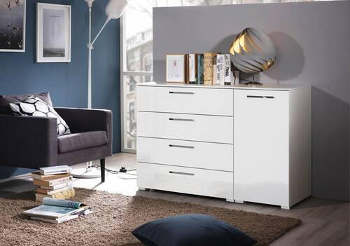 KOMMODE in 120/81/42 cm - Chromfarben/Weiß Hochglanz, Design, Holzwerkstoff/Kunststoff (120/81/42cm) - Novel