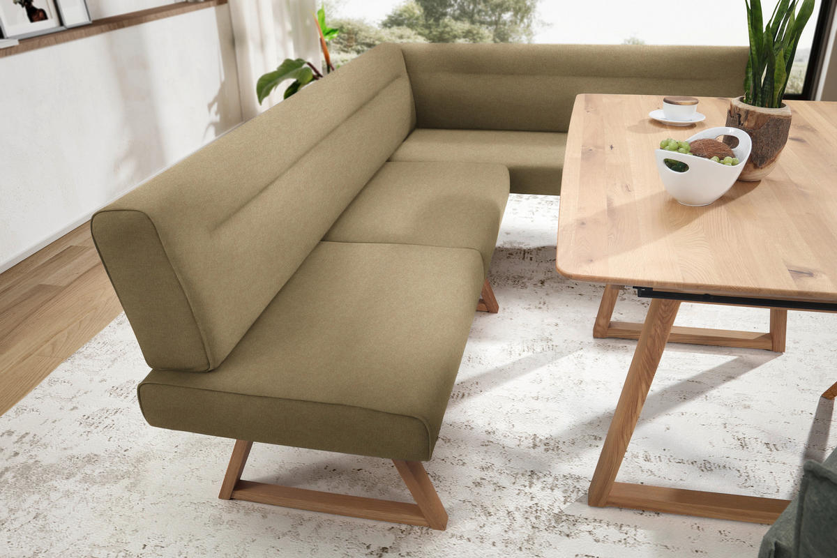 ECKBANK 230/170 cm Mikrofaser, Lederlook (vegan) Eichefarben, Olivgrün Wildeiche massiv   - Eichefarben/Olivgrün, KONVENTIONELL, Holz/Textil (230/170cm) - Moderano