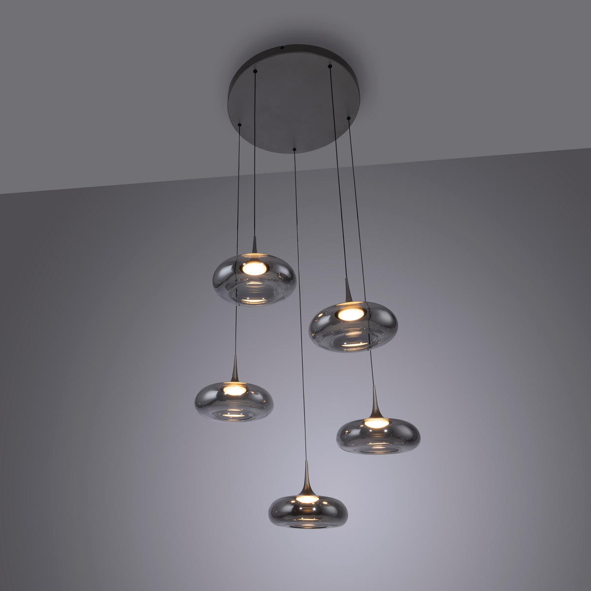 LED-PENDELLEUCHTE SW POSH 62/62/200 cm   - Grau, Design, Glas/Kunststoff (62/62/200cm) - Schöner Wohnen