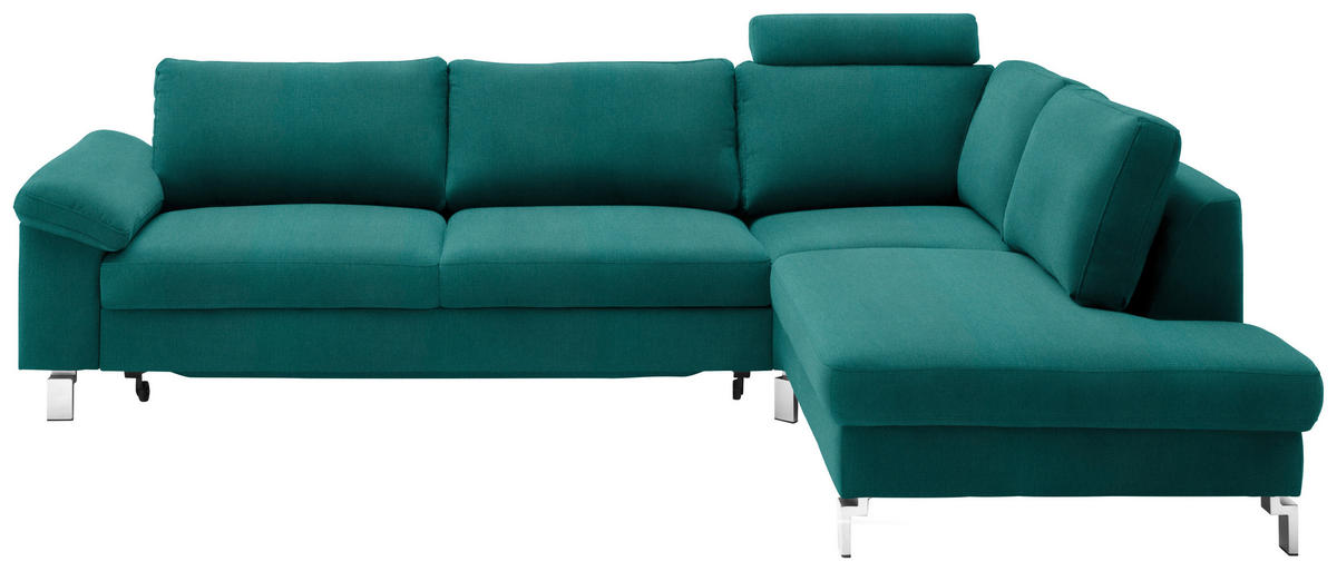 ECKSOFA in Velours Petrol  - Chromfarben/Petrol, Design, Textil/Metall (281/200cm) - Pure Home Lifestyle