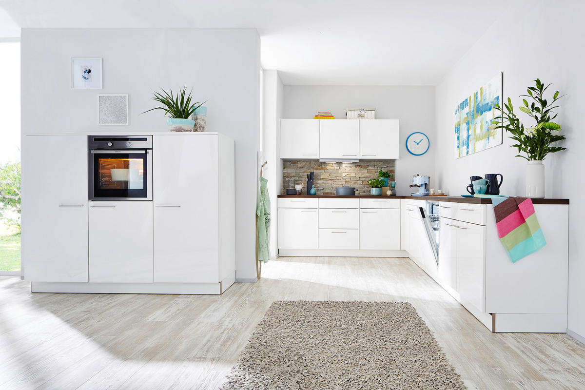 EINBAUKÜCHE LUX  - Nussbaumfarben/Weiß, Design, Holzwerkstoff - Nolte Küchen