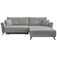 ECKSOFA GEMMA Grau Flachgewebe Zierkissen, Rückenkissen, Bettkasten, Schlaffunktion, Rücken echt, Stauraum  - Schwarz/Grau, Design, Textil/Metall (270/183cm) - P & B