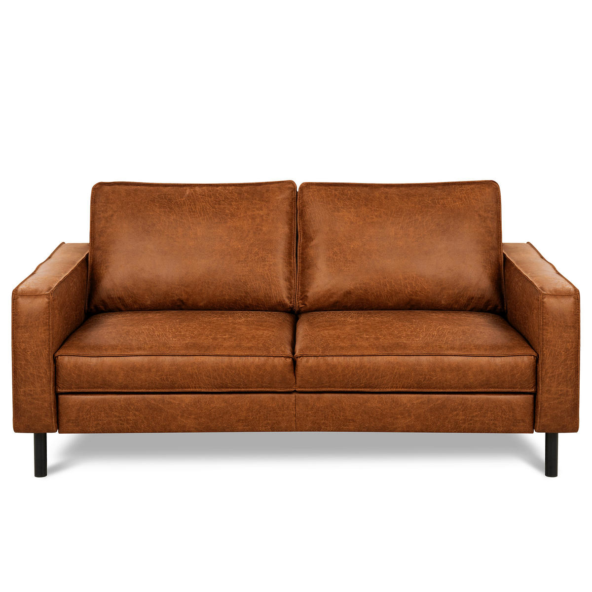 2,5-SITZER Cognac Echtleder Lederlook  - Cognac/Schwarz, Design, Leder/Textil (168/85/92cm) - Livetastic