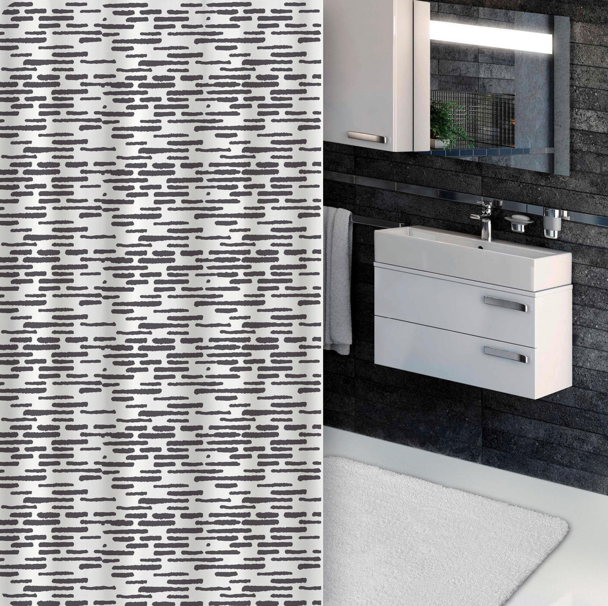 DUSCHVORHANG LOFT 180/200 cm  - Grau, Basics, Textil (180/200cm) - MSV