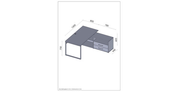 ECKSCHREIBTISCH 160/158/75 cm  in Hickory  - Anthrazit/Alufarben, Basics, Holzwerkstoff/Metall (160/158/75cm) - Novel