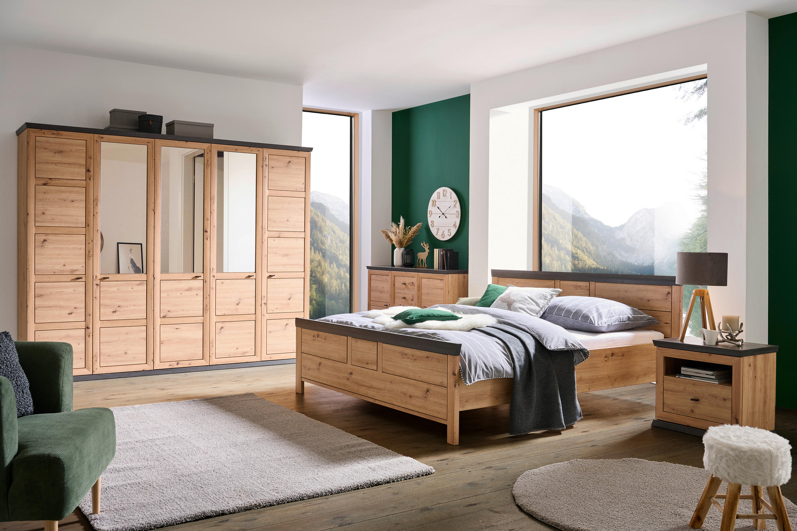 Thumbnail - Hom`in Drehtürenschrank, Dunkelgrau, Eiche Artisan, Holzwerkstoff, 6 Fächer, 255x209x60 cm, Typenauswahl, Beimöbel erhäl...