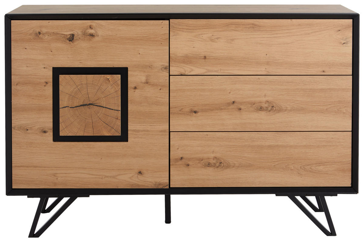 KOMODA, črna, barve hrasta  - črna/barve hrasta, Design, kovina/leseni material (116/75/40cm) - Xora