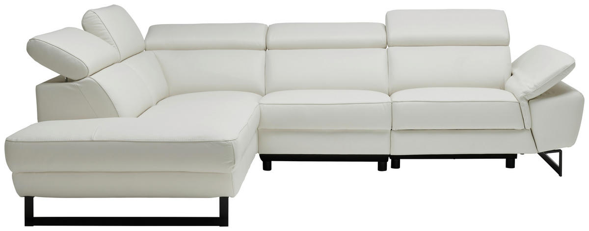 ECKSOFA Weiß Echtleder  - Schwarz/Weiß, Design, Leder/Metall (281/225cm) - Celina Home