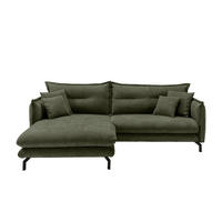 ECKSOFA in Velours Olivgrün  - Schwarz/Olivgrün, Design, Textil/Metall (180/255cm) - Livetastic
