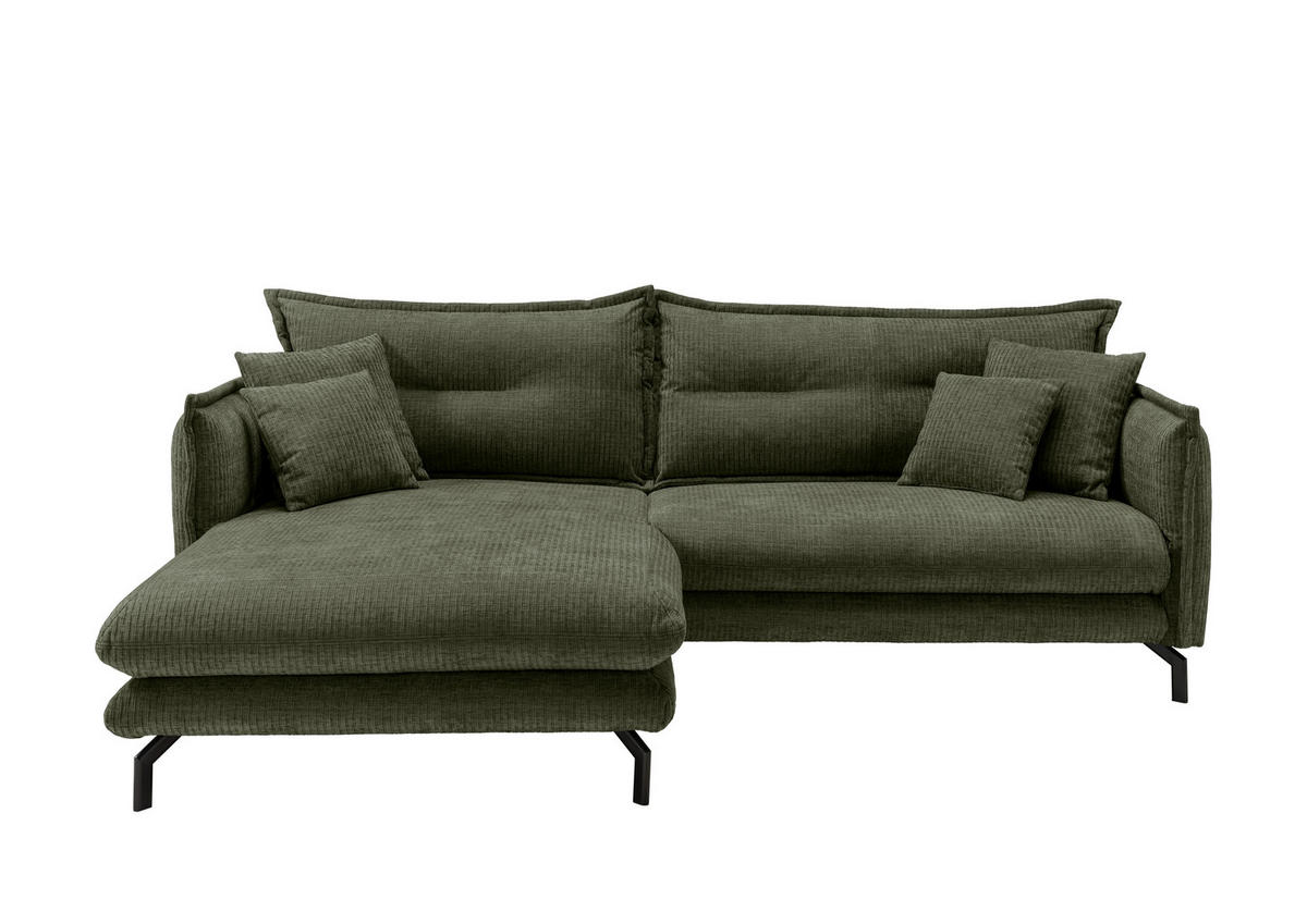 ECKSOFA in Velours Olivgrün  - Schwarz/Olivgrün, Design, Textil/Metall (180/255cm) - Livetastic