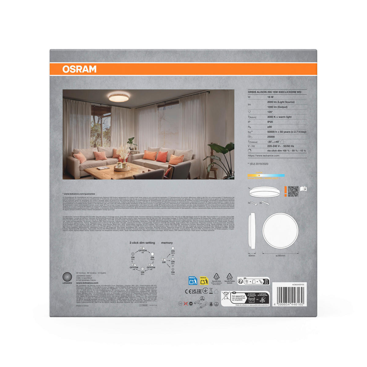 LED-DECKENLEUCHTE 29.5/6 cm   - Design, Kunststoff/Metall (29.5/6cm) - Osram