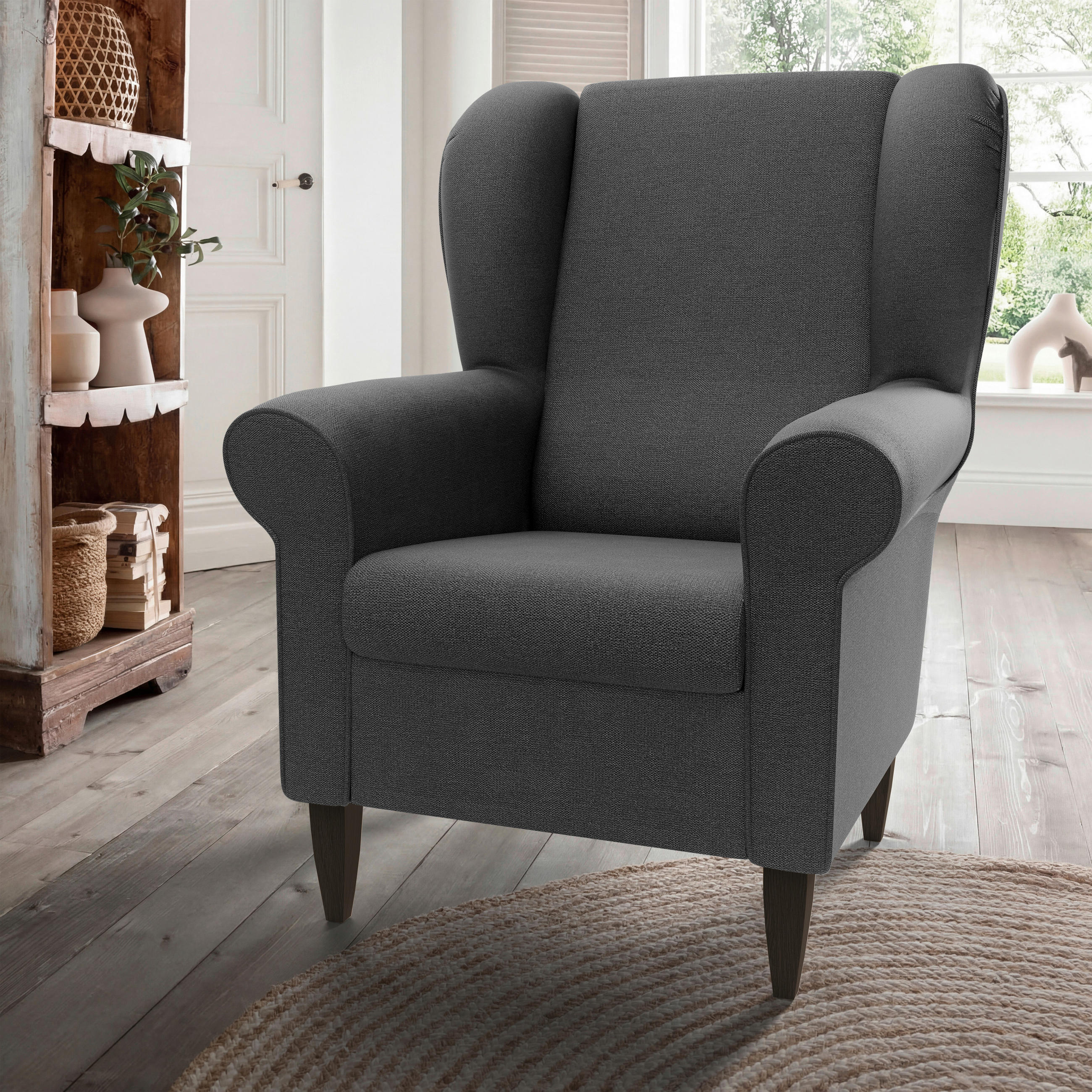 OHRENSESSEL Struktur Anthrazit  - Wengefarben/Anthrazit, Konventionell, Holz/Textil (80/102/86cm) - Livetastic