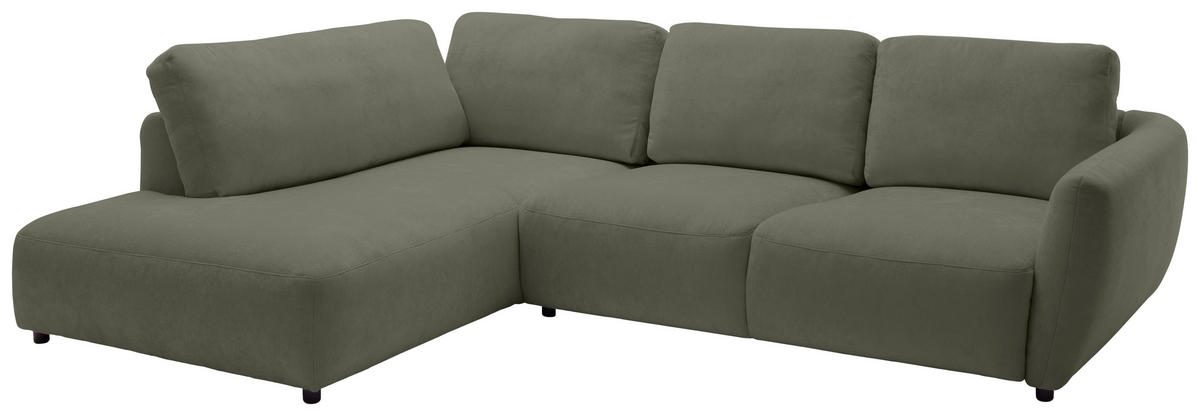 ECKSOFA  in Chenille Olivgrün  224/307 cm  - Schwarz/Olivgrün, KONVENTIONELL, Kunststoff/Textil (224/307cm) - Hom`in