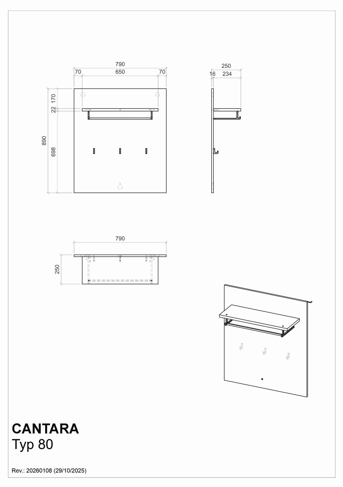 GARDEROBENPANEEL  in 79/89/25 cm  - Eichefarben/Anthrazit, MODERN, Holzwerkstoff (79/89/25cm) - MID.YOU