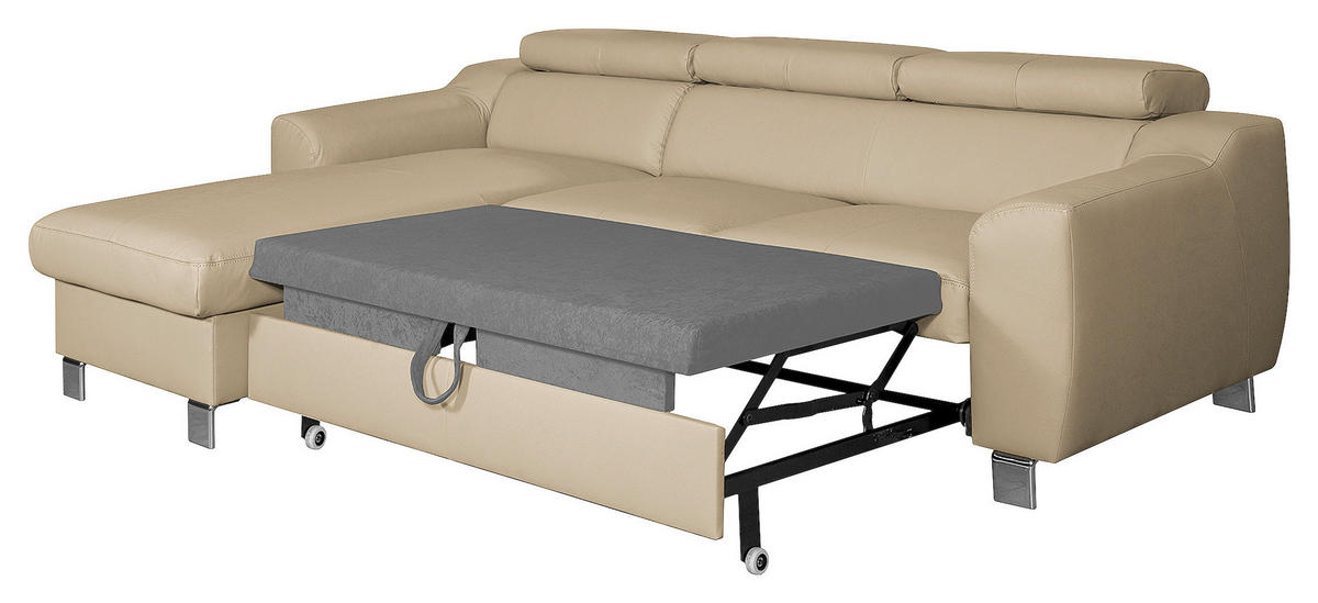ECKSOFA Schwarz Echtleder Lederlook  - Chromfarben/Schwarz, Design, Leder/Textil (176/242cm) - Livetastic