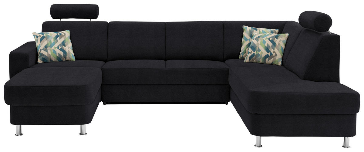 WOHNLANDSCHAFT in Chenille Schwarz  - Chromfarben/Schwarz, Design, Kunststoff/Textil (165/301/198cm) - Xora