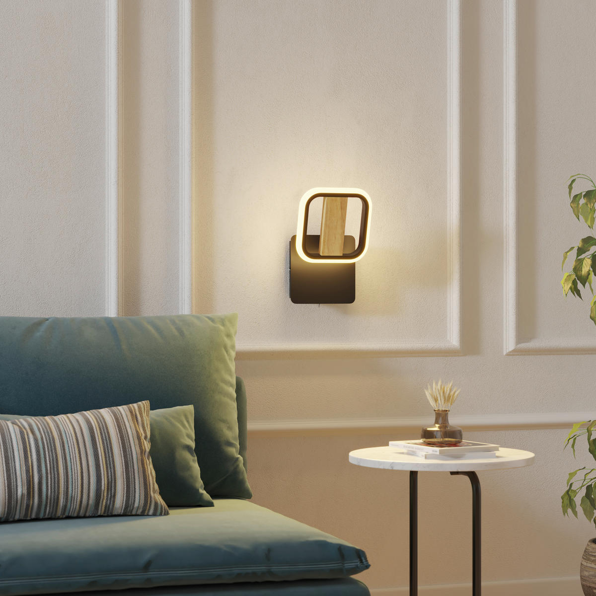 LED-STRAHLER Miriam 14/13,5/9,5 cm   - Eschefarben/Schwarz, Design, Holz/Kunststoff (14/13,5/9,5cm) - Novel