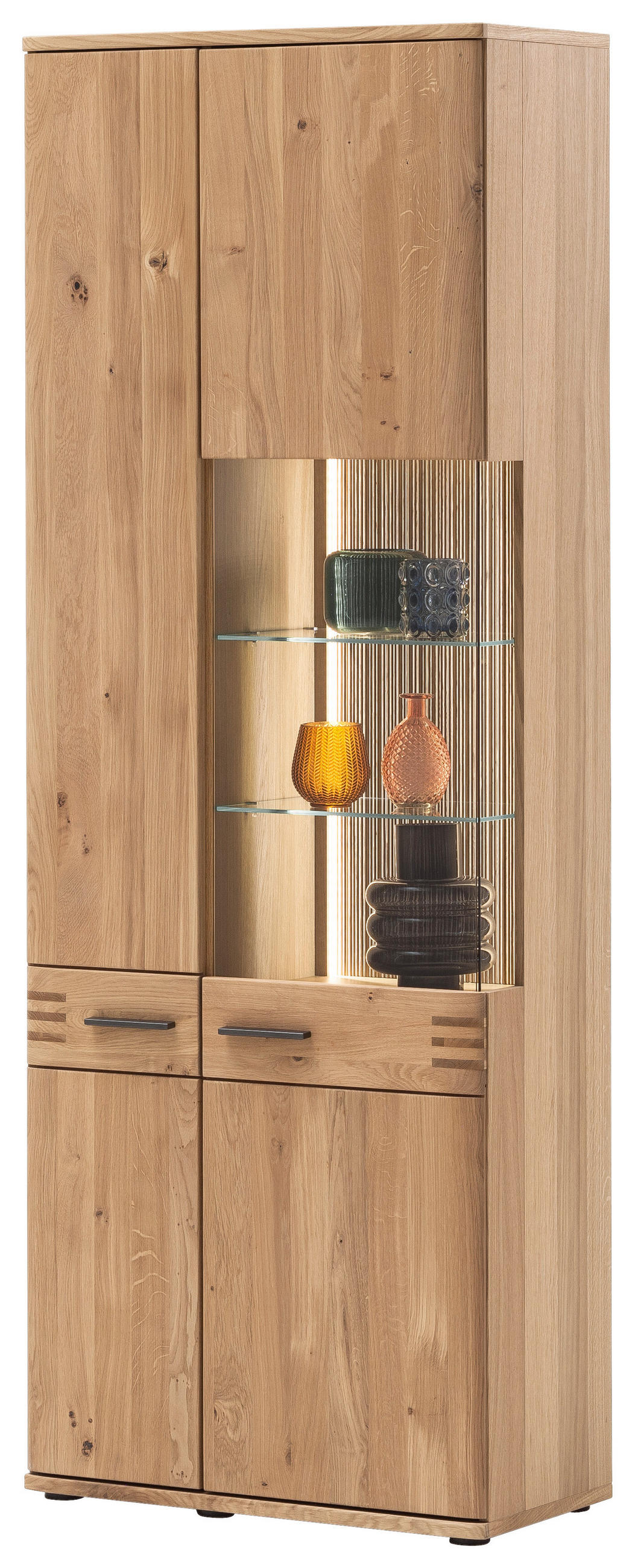 VITRINE  in furniert, massiv Balkeneiche Eichefarben - Eichefarben/Anthrazit, Design, Glas/Holz (75/208/37cm) - Livetastic