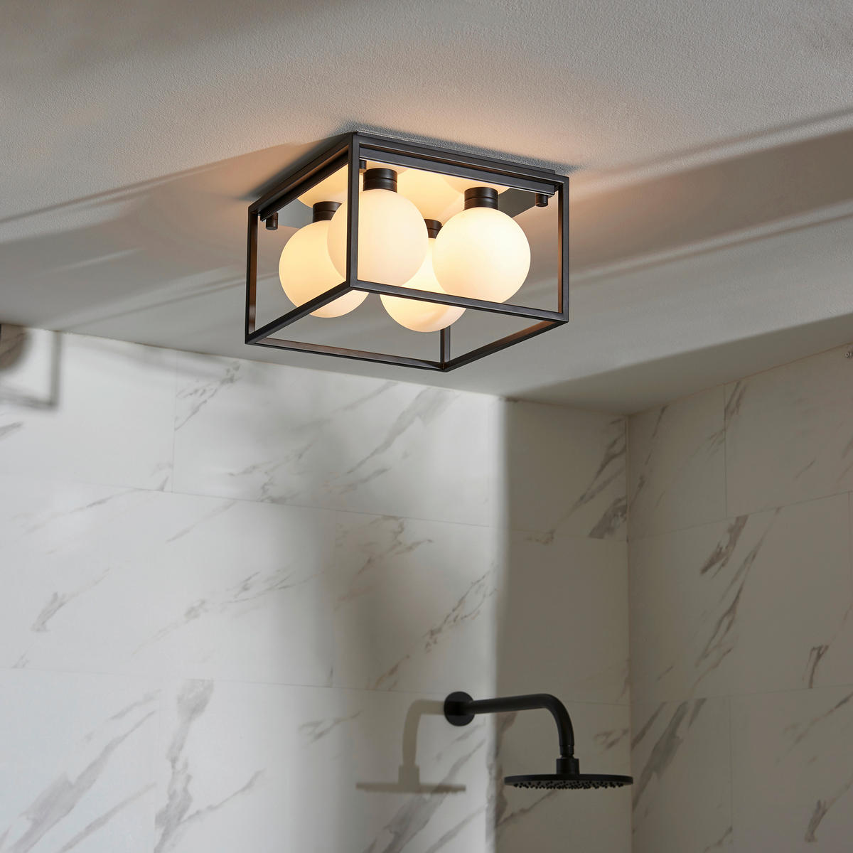 BADEZIMMER-DECKENLEUCHTE    29/29/19,5 cm  - Opal/Schwarz, KONVENTIONELL, Glas (29/29/19,5cm) - ENDON