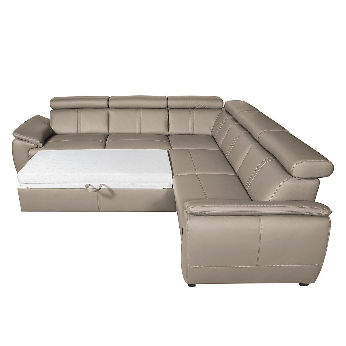 ECKSOFA Hellgrau Echtleder  - Hellgrau/Schwarz, Design, Leder/Holz (265/265cm) - Livetastic