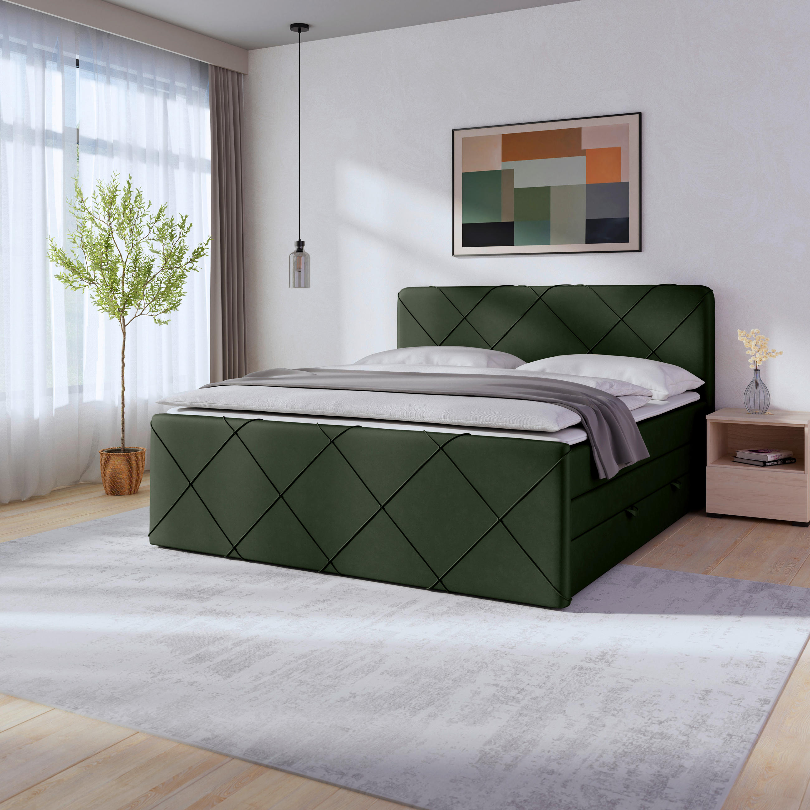 BOXSPRINGBETT 180/200 cm  in Grün  - Schwarz/Grün, Modern, Holz/Kunststoff (180/200cm) - MID.YOU