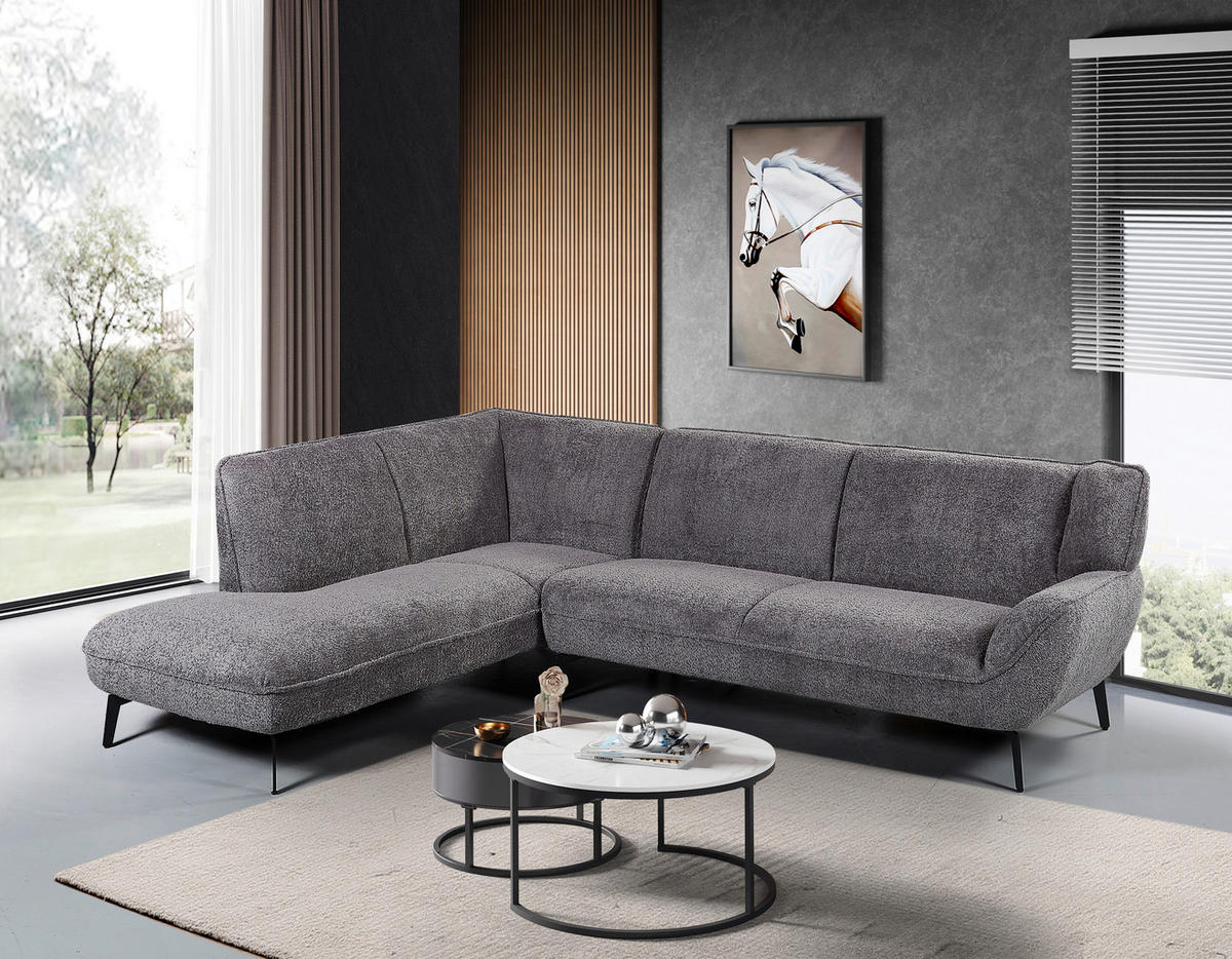 ECKSOFA Grau Bouclé  - Schwarz/Grau, MODERN, Textil/Metall (175/200cm) - MID.YOU