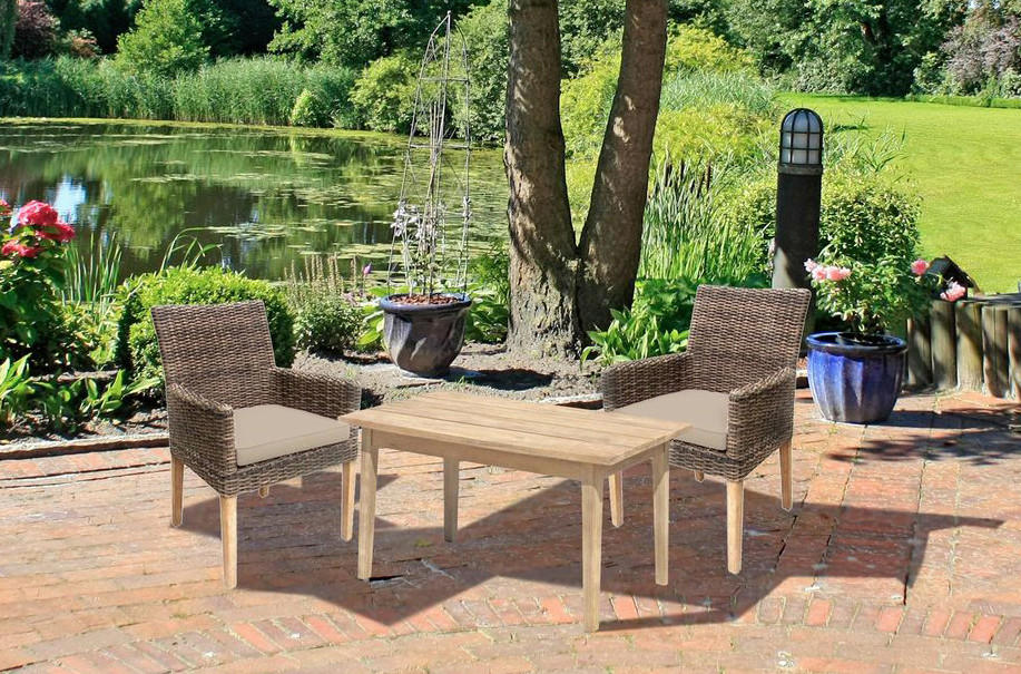 GARTENGARNITUR 3-teilig Akazie Hartholz Aluminium  - Hellbraun/Beige, Basics, Holz/Kunststoff (60/89/64cm) - Gardenson