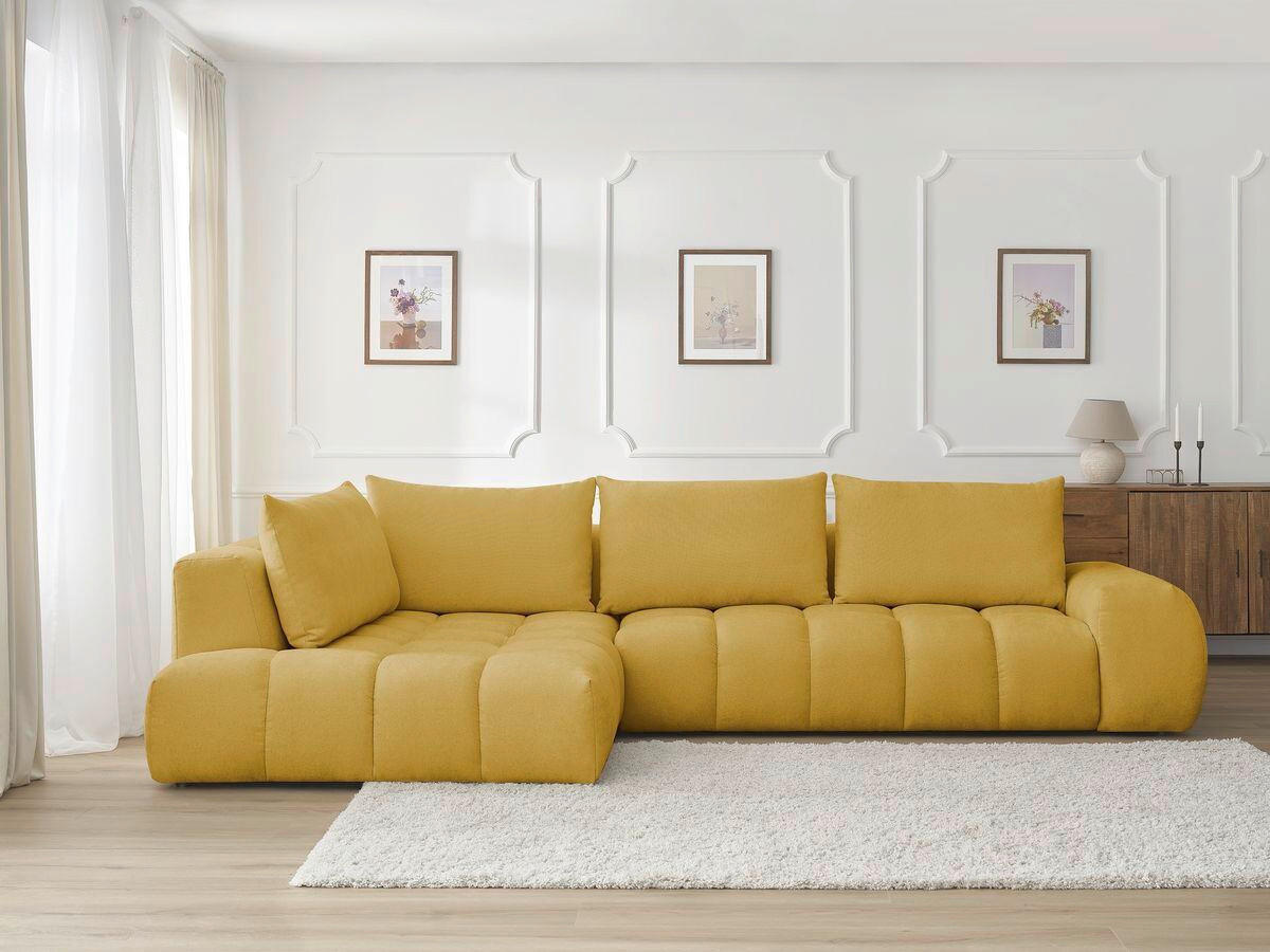 ECKSOFA Ottomane links  EVEREST Gelb Struktur  - Gelb/Schwarz, MODERN, Kunststoff/Textil (210/352cm) - Livetastic
