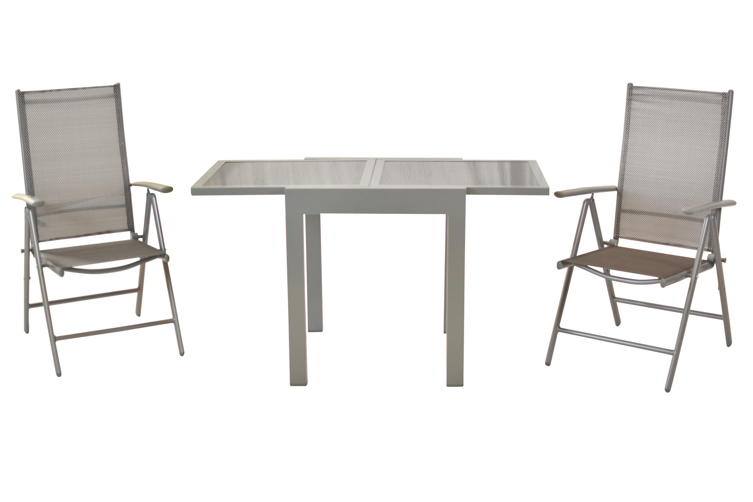 GARTENSET 3-teilig Aluminium  - Silberfarben/Braun, MODERN, Kunststoff/Metall - Gardenson