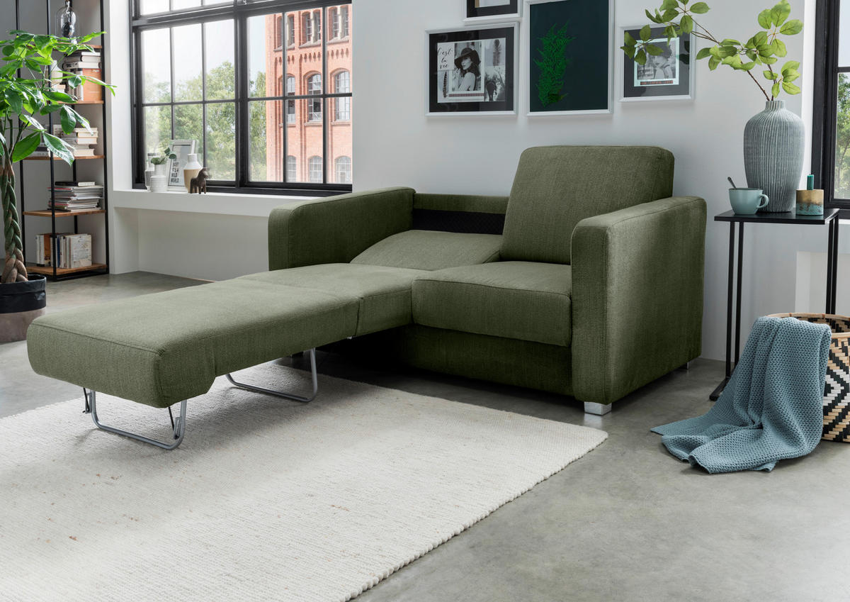 SCHLAFSOFA in Textil Dunkelgrün  - Chromfarben/Dunkelgrün, Basics, Kunststoff/Textil (159/88/87cm) - Livetastic