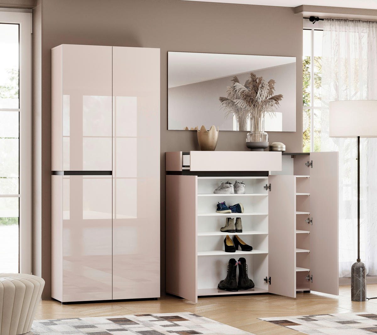 SCHUHSCHRANK Anthrazit, Kaschmir  - Kaschmir/Anthrazit, Design, Holzwerkstoff (80,1/200/34cm) - Voleo
