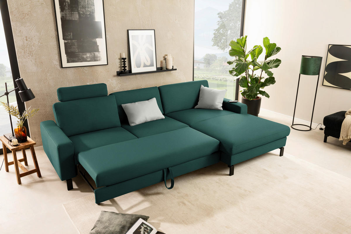 ECKSOFA Cord Waldgrün  - Waldgrün/Schwarz, Design, Textil/Metall (298/185cm) - Pure Home Lifestyle