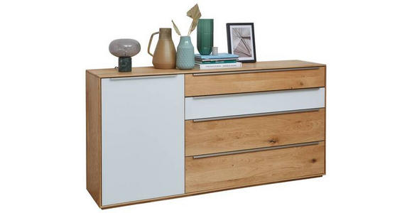 SIDEBOARD Weiß, Eichefarben 183/91/43 cm - Eichefarben/Silberfarben, Design, Glas/Holz (183/91/43cm) - Waldwelt