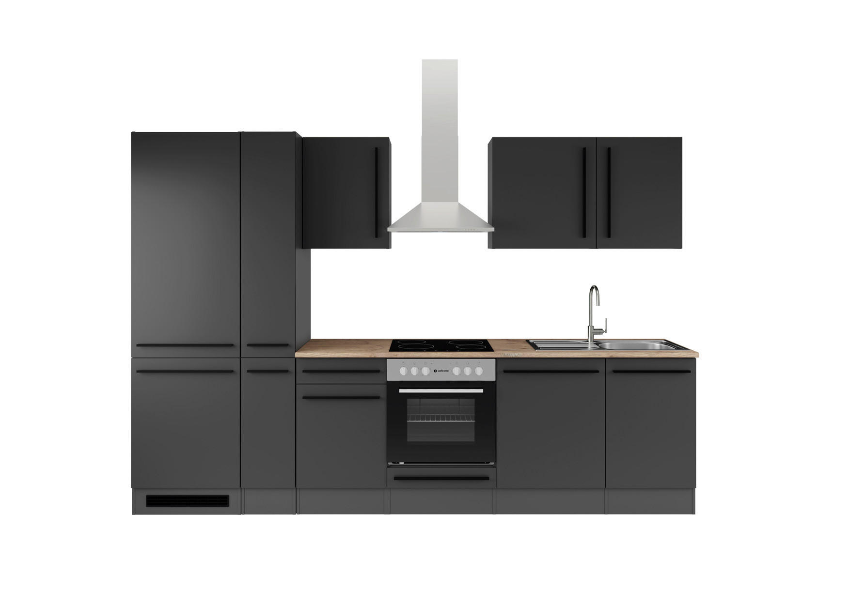 KÜCHENBLOCK 310 cm  in Schwarz  - Eichefarben/Schwarz, LIFESTYLE, Holzwerkstoff/Kunststoff (310cm) - P & B